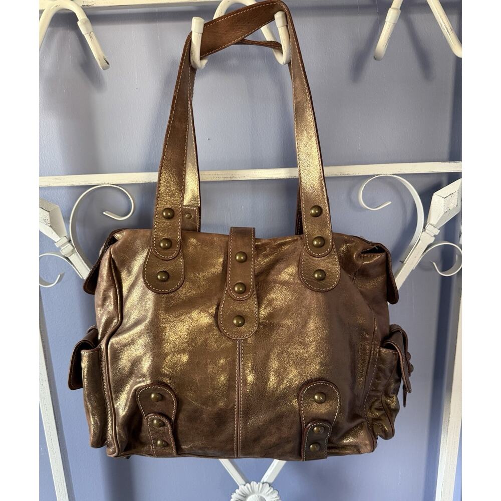 Guia’s Italian Shoulder Bag Chromatic Brown Gold Metallic Vtg Genuine Leather